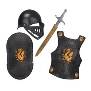 六一節盔甲鎧甲勇士道具可穿兒童節演出道具海盜刀劍玩具盾牌 套裝-D-古黑