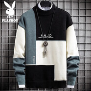 花花公子（PLAYBOY）毛衣男秋冬季針織衫男士外套頭打底衫圓領(lǐng)拼色保暖毛線(xiàn)衣服