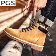 普戈斯（PUGESI）夏季馬丁靴男高幫英倫風(fēng)帥氣短靴透氣單鞋單靴中幫薄款工裝靴潮鞋 D008-黃色【加絨款】 39