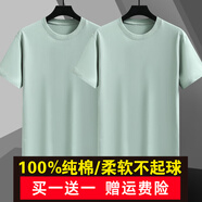 戰(zhàn)浩【2件】純棉短袖t恤男夏季衣服圓領(lǐng)半袖寬松白上衣純色打底衫體恤 豆綠色+豆綠色 XL 建議【130-145斤】