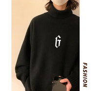 QGF奶系軟糯高領(lǐng)毛衣女秋冬季復古chic慵懶風(fēng)學(xué)生寬松內搭針織衫女裝 DSB367-FL84黑色 M
