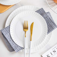 紅玫瑰微瑕特價(jià)款，純白家用陶瓷碗盤(pán)碟泡面碗 飯碗盤(pán)子套裝白瓷無(wú)毒餐 弦月純白8英寸平盤(pán)4個(gè)裝 無(wú)logo