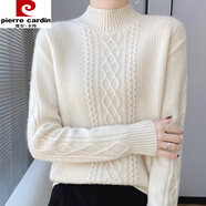 皮爾卡丹（pierre cardin）親服百搭毛衣女秋冬女士針織衫半高領(lǐng)毛衣女厚款麻花打底毛絨衫女 白色 S