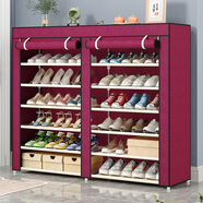 蝸家（WOJIA）簡(jiǎn)易鞋柜雙排鞋櫥多層防塵臥室出租屋宿舍玄關(guān)儲鞋柜長(cháng)筒靴鞋柜 酒紅色【長(cháng)120寬30高108cm】