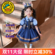 G.DUCKKIDS童裝洛麗塔公主裙女童連衣裙夏季朱迪兔子警官兒童裙子生日蓬蓬裙 8820連衣裙+腰帶包包毛球發(fā)箍 130 尺碼7~8歲【120-130cm】