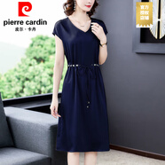 皮爾卡丹（PIERRE CARDIN）高端名媛氣質(zhì)連衣裙夏休閑新款奢華大牌過膝V領(lǐng)休閑歐貨洋氣裙子 廣州十三行連衣裙藏藍色 2XL 超仙連衣裙新品 建議129-140斤