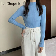 拉夏貝爾（La Chapelle）秋冬款半高領坑條打底針織衫女韓版百搭寬松彈力顯瘦內搭純色毛衣 純100自動發(fā)熱天藍色【chii+韓版0.6%】 純100自動發(fā)熱S【建議80-95斤】