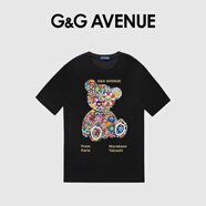 G&G AVENUE國際輕奢潮牌春夏季小熊滿印休閑T恤衫男女同款純棉短袖情侶T恤 黑色 S