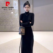 皮爾卡丹大·衣內(nèi)搭連衣裙2023新款小個(gè)子黑色針織女秋冬季打底毛衣裙長(zhǎng)裙 【黑色】【深冬裝搭配一整套/風(fēng) 45/55kg/M