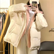 韓芯漫冬季假兩件棉服外套女2025新款寬松連帽加厚羽棉襖絨服女學(xué)生棉衣 杏色韓系女生冬天衣服 均碼(可備注碼數(shù))