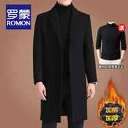 羅蒙（ROMON）中長(zhǎng)款羊毛呢大衣男士秋冬商務(wù)休閑加棉加厚風(fēng)衣男保暖呢子外套男 黑色毛呢+8810黑色毛衣 175/L碼(建議125-140斤穿)