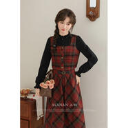鹿向南《愛(ài)丁堡少女》馬甲半身裙打底衫三件套新款格子套裝女春季 紅色馬甲 L