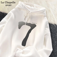 La Chapelle Sport拉夏貝爾連帽衛衣女秋季寬松外套女休閑百搭學(xué)生時(shí)尚潮牌上衣女裝 白色(運動(dòng)柒) XL (推薦130-150斤)