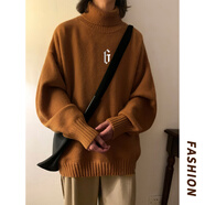 QGF奶系軟糯高領(lǐng)毛衣女秋冬季復(fù)古chic慵懶風(fēng)學(xué)生寬松內(nèi)搭針織衫女裝 DSB367-FL84咖色 M