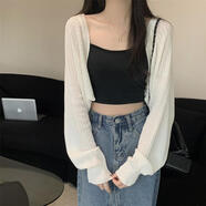 百草布針織罩衫女款長袖防曬衣春季短款外搭毛衣開衫小外套小香風薄上衣 白色【透氣+舒服】 S