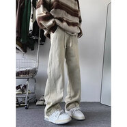 沐發(fā)cleanfit純色抽繩牛仔褲美式高街男款松緊腰闊腿青少年寬松直筒褲 1014黃泥色 XL 推薦125-140