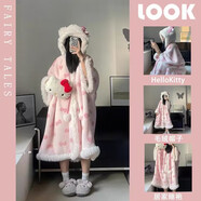 夢(mèng)舒紛卡通情侶睡袍女冬季可愛(ài)珊瑚絨睡衣加厚浴袍法蘭絨睡裙男士家居服 斗篷貓睡袍+褲子 XL 170-175CM