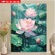 TVAJ新款荷花鉆石畫(huà)手工diy帶框蓮花圖案房間十字繡中國(guó)風(fēng)墻上裝飾畫(huà) 亭亭玉立01 圓鉆 畫(huà)布尺寸40*50厘米雙倍工具+相框