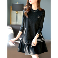 莎妮朵羅大碼女裝秋裝新品胖mm胖人顯瘦款遮肚微胖寬松長(cháng)袖連衣裙20497 黑色-預售7天發(fā)貨 L建議100-115斤穿著(zhù)