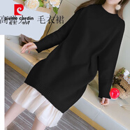 皮爾卡丹大·衣內搭連衣裙中長(cháng)款過(guò)膝加厚韓版寬松圓領(lǐng)針織打底衫加絨 【6282毛衫裙不加絨】黑色 L 105斤-115斤穿