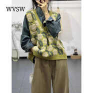WVSW潮牌2024秋季新款日系文藝風(fēng)森女寬松繡花V領(lǐng)背心減齡套頭針織衫 圖片色 均碼