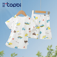 淘帝 TOPBI短袖套裝男童純棉夏季薄款女童短袖短褲新款兒童衣服休閑夏裝衣服 白-玩具車 120 (建議身高100-110cm)