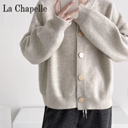 拉夏貝爾（La Chapelle）2024早春季設計感單排扣純色針織毛衣外套開衫慵懶寬松圓領上衣女 純100自動發(fā)熱花咖色【商場同款】 純100自動發(fā)熱L 建議105-120斤