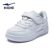 鴻星爾克（ERKE）童鞋兒童運動(dòng)鞋輕便全革面魔術(shù)貼男童小童板鞋休閑鞋63122101131正白26