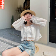 榮花施雪紡披肩短款2025防曬衣開(kāi)衫搭配裙子夏季系帶小個(gè)子披肩外搭披風(fēng) 雪紡小衫【白色】建議80-125斤 均碼