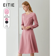 愛特愛（EITIE）冬季新款商場同款時尚V領(lǐng)洋氣釘珠收腰A字顯瘦呢子連衣裙6407114 珊紅65 S 155