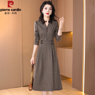 皮爾卡丹（pierre cardin）品牌廣州十三行靚衣佰格子連衣裙女春秋2025新款高檔長(cháng)袖高端精致 咖格 2XL 【建議126-135斤左右】