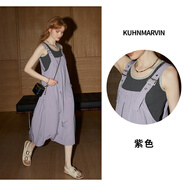 庫恩瑪維（KUHNMARVIN）【雙色】學院風A字背帶裙女2024年夏新款無袖休閑連身裙K32558 紫色 均碼