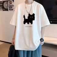 嘉曄2024新款短袖t恤男衣服男款潮牌男士上衣夏季男裝寬松男生T恤衫 T172抖站貓白色 2XL【120-140斤】