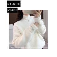 NY-RCENYRCE毛衣女2025冬季新款高品質(zhì)高領(lǐng)加厚寬松款秋冬短款潮流百搭 白色半高領(lǐng)保暖加厚