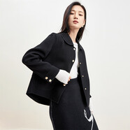 尚都比拉短款100%羊毛大衣女小個(gè)子秋冬休閑雙面毛呢外套 黑色 XL 