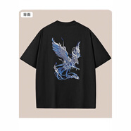 古萊登（GODLIKE）夏季新款260純棉短袖T恤男中國(guó)風(fēng)鳳凰刺繡寬松大碼男裝 9070黑色 M