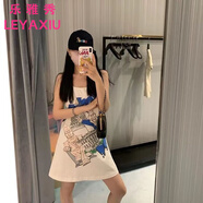 樂雅秀Jennie同款滑板女孩美漫涂鴉吊帶裙多巴胺叛逆千金風(fēng)短裙女ins風(fēng) 白色 L 110-120斤