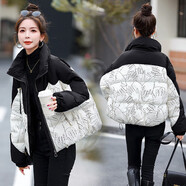 美連誠2023冬季新款拼接面包服羽絨服女裝寬松外套上衣秋冬款新 黑色 S(建議90-100斤)