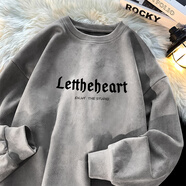 OIMG麂皮絨長袖T恤男春秋季衛(wèi)衣寬松上衣服ins青少年內(nèi)搭打底衫 E810-深灰色 常規(guī) XL 【建議體重120-140斤左右】