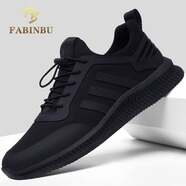 法賓布（fabinbu）輕奢男鞋夏季2025新款防滑網(wǎng)面鞋子男運動透氣防臭男士休閑鞋 黑色-網(wǎng)面透氣 40