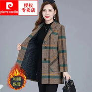 皮爾卡丹（pierre cardin）2025秋冬新款新款冬季格子大衣女中年夾棉毛呢外套中長(cháng)款春秋西裝 綠色(加棉加厚) 3XL 128-140斤
