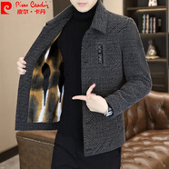 皮爾卡丹（pierre cardin）男士加絨加厚毛呢夾克冬季青年修身短款呢子夾克韓版痞帥保暖外套 灰咖 XL【適合125-140斤】