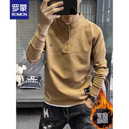 羅蒙（ROMON）歐洲站高端立領(lǐng)衛衣男半開(kāi)扣設計感長(cháng)袖t恤字母刺繡小高領(lǐng)上衣服 立 領(lǐng)長(cháng) 袖t恤 粽色 加絨 XL