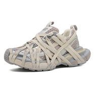 BUFFNY品牌老爹鞋男2024夏季新款綁帶設計時(shí)尚厚底百搭情侶運動(dòng)休閑鞋潮 灰色 35