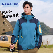 NASA GISS官方潮牌夾克沖鋒衣男女同款防風防水登山保暖外套 牛仔藍 5XL