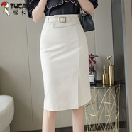 啄木鳥(niǎo)黑色西裝職業(yè)半身裙女夏時(shí)尚氣質(zhì)高腰遮肚顯瘦中長(cháng)裙開(kāi)叉包臀裙 夏 30號中長(cháng)  杏色 L