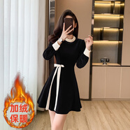莉紗芙特2025年春季秋冬天新款女士裝紅色連衣裙小個子法式加絨氣質(zhì)衣服 黑色短款 XL （建議：115-125斤）