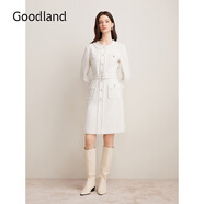 音兒（YINER）Goodland美地2024冬季新款小香風(fēng)釘珠裝飾羊毛混紡收腰連衣裙 奶油白 M