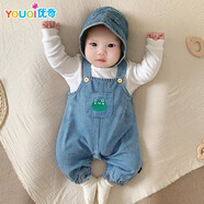 優(yōu)奇寶寶背帶褲春秋款男童秋季牛仔褲子女洋氣套裝0一1歲嬰兒秋褲外穿