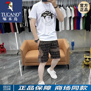 啄木鳥(niǎo)（TUCANO）2025新款夏季短袖短褲t恤男士?jì)杉讱W洲站潮牌印花休閑套裝 白黑套裝 3XL 【160-180斤】